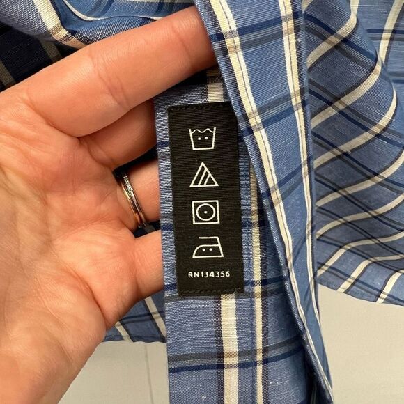 Maker & Company Linen Cotton Blend Blue Plaid Button Front Casual Shirt Size L - Picture 7 of 8